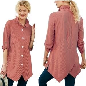 Soft Surroundings Sasha Striped Asymmetric Button Front Tunic Top S Lagenlook